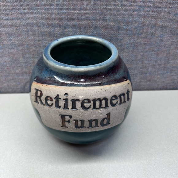 Ceramic Retirement Fund Jar - Blue and Cream - Picture 2 of 4